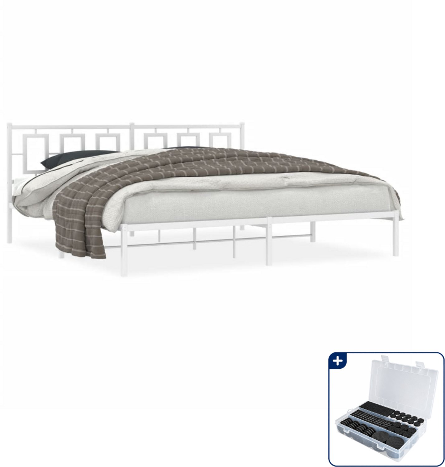 vidaXL bedframe met hoofdbord - 200 x 200 cm - staal - wit - Inclusief antikrasvilt 177-delig