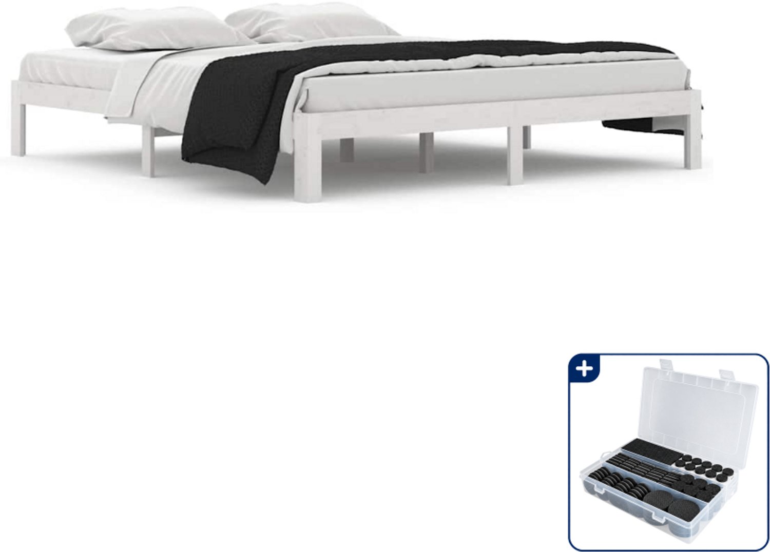 vidaXL Kingsize bedframe - 180 x 200 cm - massief grenenhout - wit - Inclusief antikrasvilt 177-delig