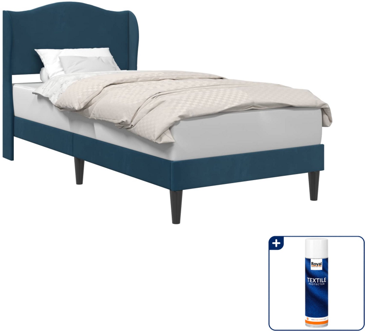 vidaXL bedframe met hoofdeinde - 80 x 200 cm - fluweel - blauw - Inclusief textielbeschermer 500 ml