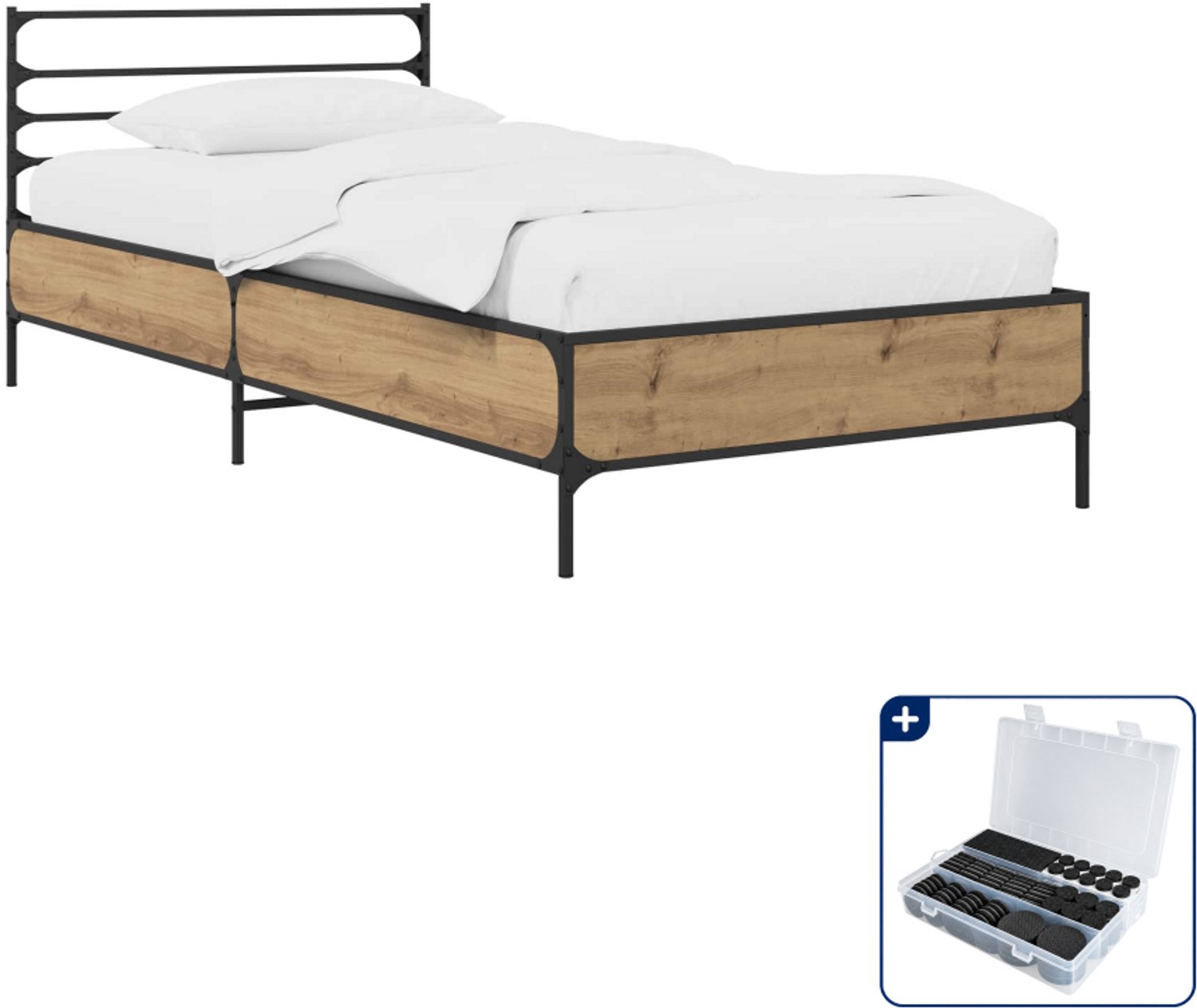 vidaXL bedframe 80 x 200 cm - bewerkt hout - artisanaal eiken - Inclusief antikrasvilt 177-delig Bruin