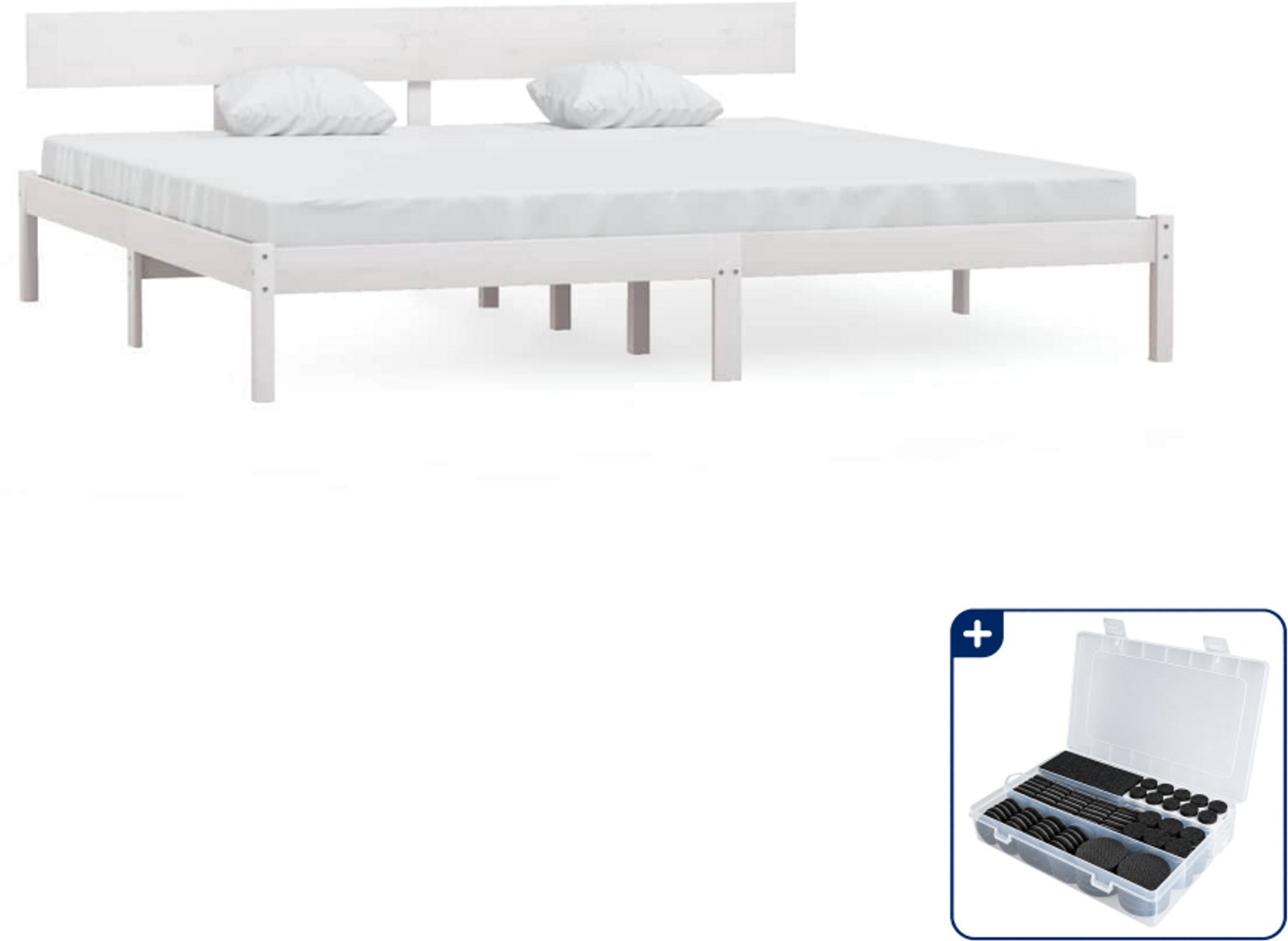 vidaXL bedframe - Kingsize - 180 x 200 cm - massief grenenhout - wit - Inclusief antikrasvilt 177-delig