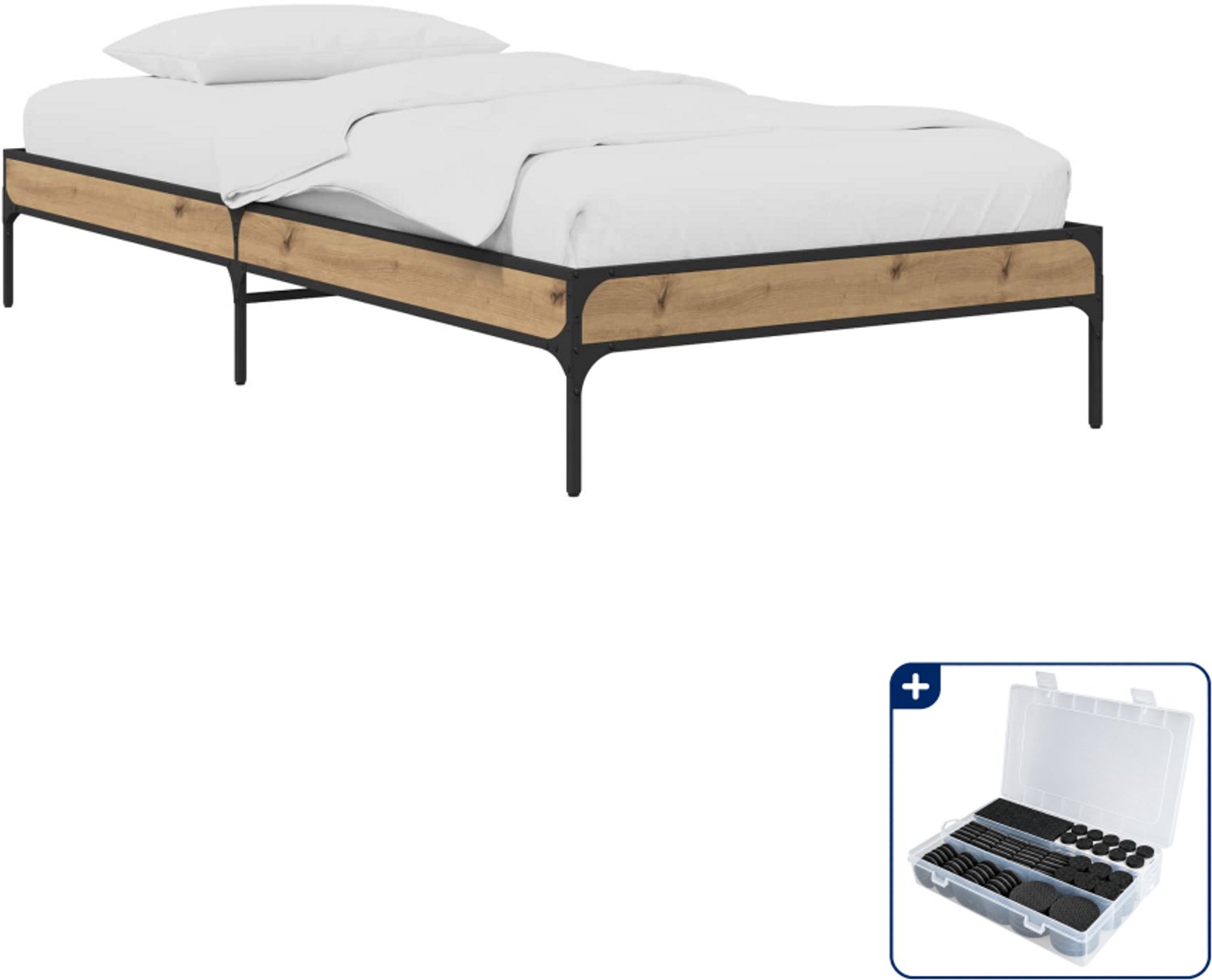 vidaXL bedframe - 80 x 200 cm - bewerkt hout - artisanaal eiken - Inclusief antikrasvilt 177-delig Bruin