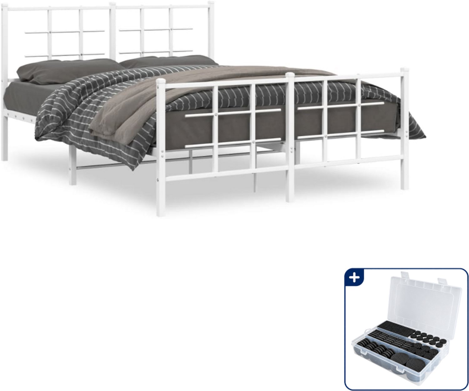vidaXL bedframe - 140 x 190 cm - staal - wit - Inclusief antikrasvilt 177-delig