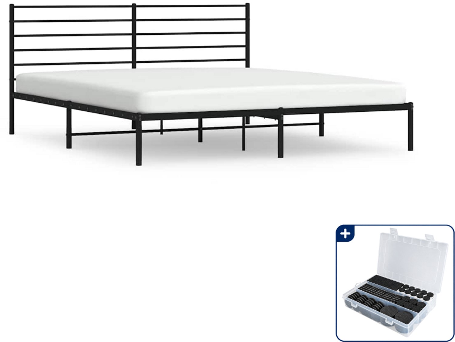vidaXL Bedframe met hoofdbord - 183 x 213 cm - metaal - zwart - Inclusief antikrasvilt 177-delig