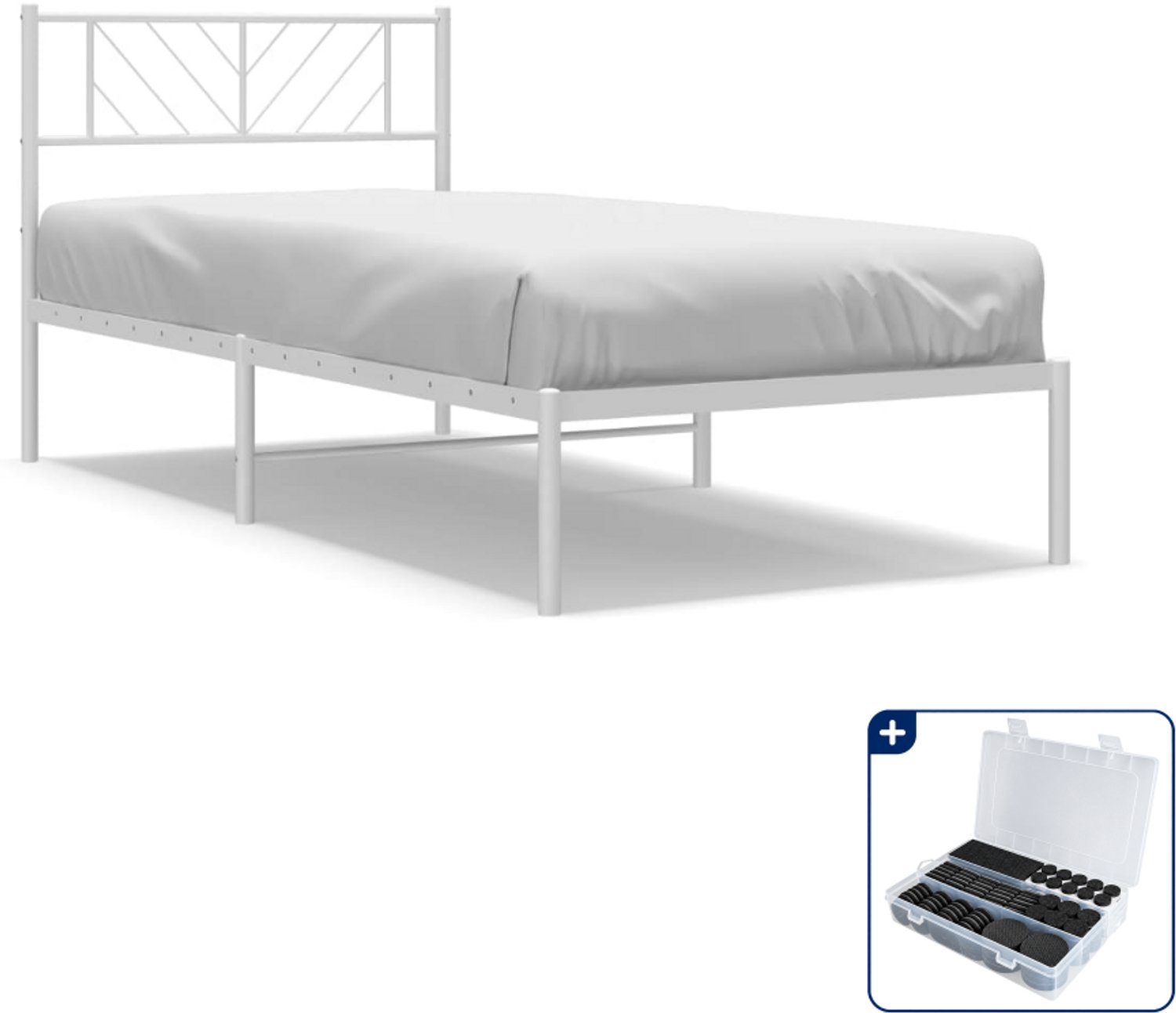 vidaXL Bedframe met hoofdbord - 90 x 190 cm - staal - wit - Inclusief antikrasvilt 177-delig