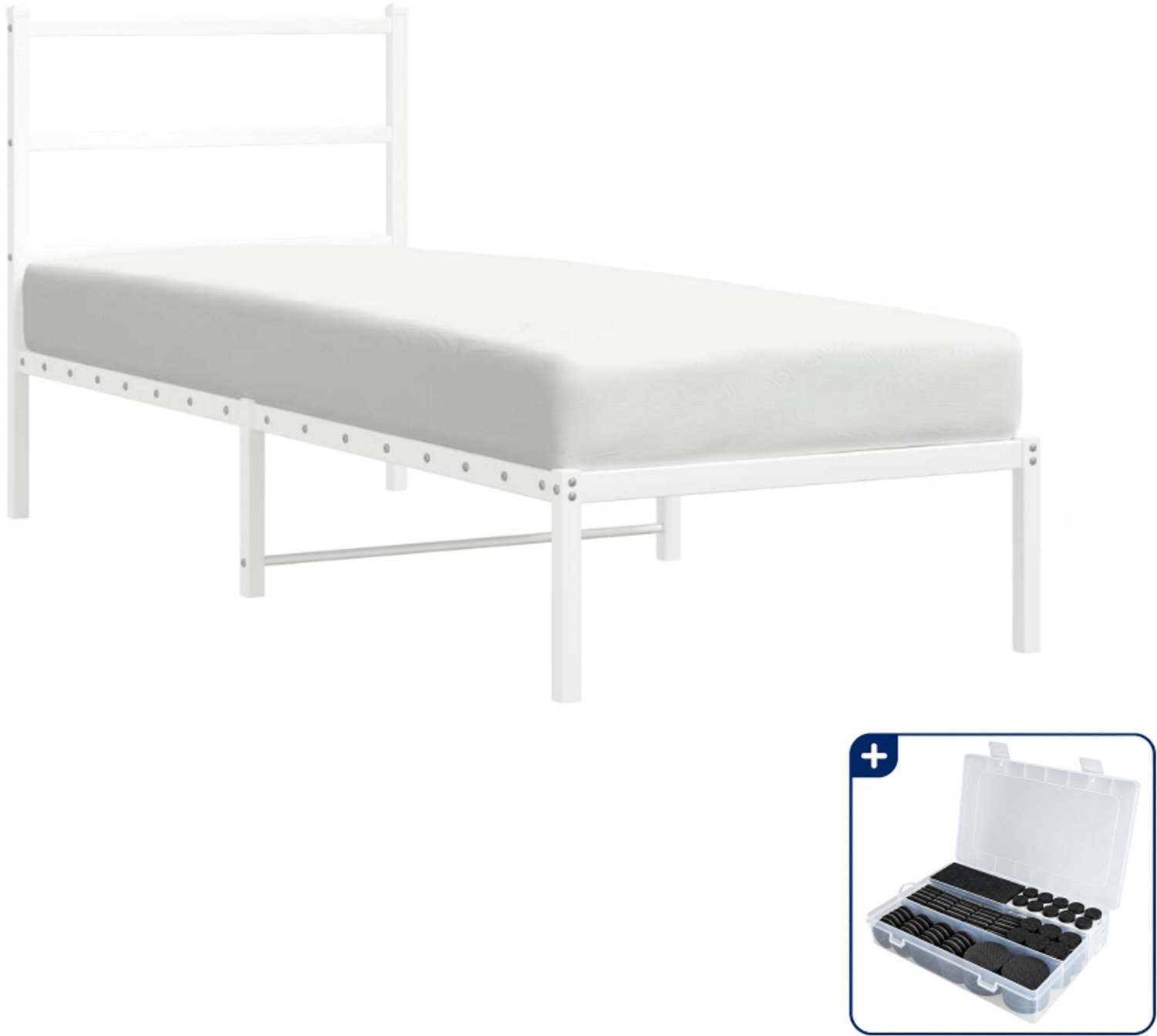vidaXL bedframe met hoofdbord - 80 x 200 cm - staal - wit - Inclusief antikrasvilt 177-delig