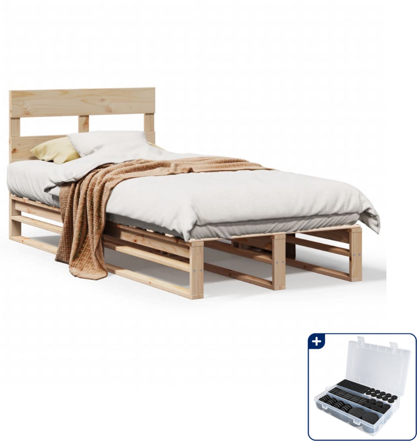 vidaXL bedframe - 90 x 200 cm - massief grenenhout - Inclusief antikrasvilt 177-delig Bruin