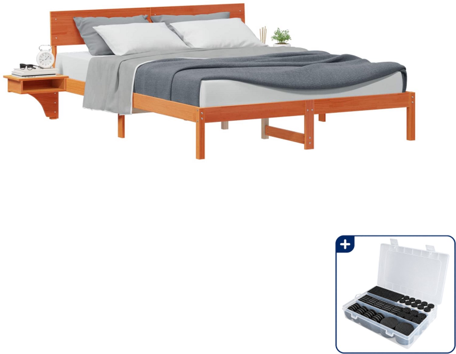 vidaXL bedframe - 150 x 200 cm - massief grenenhout - wasbruin - Inclusief antikrasvilt 177-delig