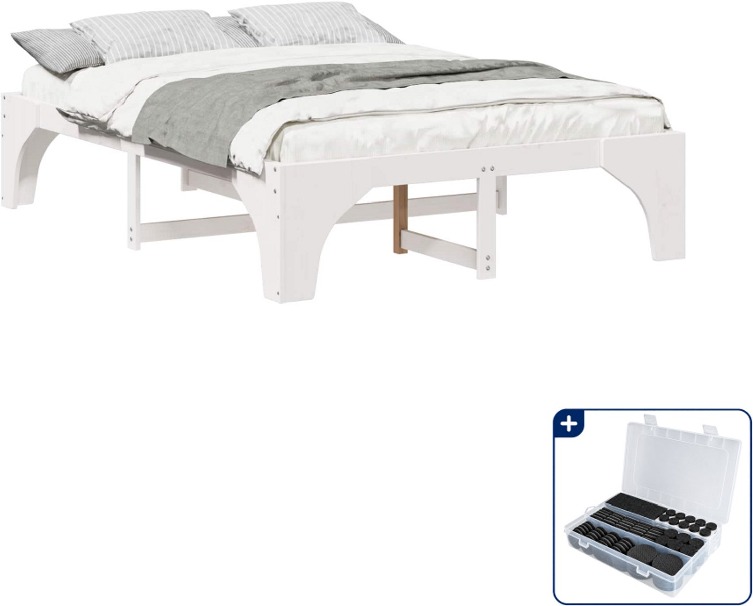 vidaXL Bedframe - Queensize - 160 x 200 cm - wit - Inclusief antikrasvilt 177-delig
