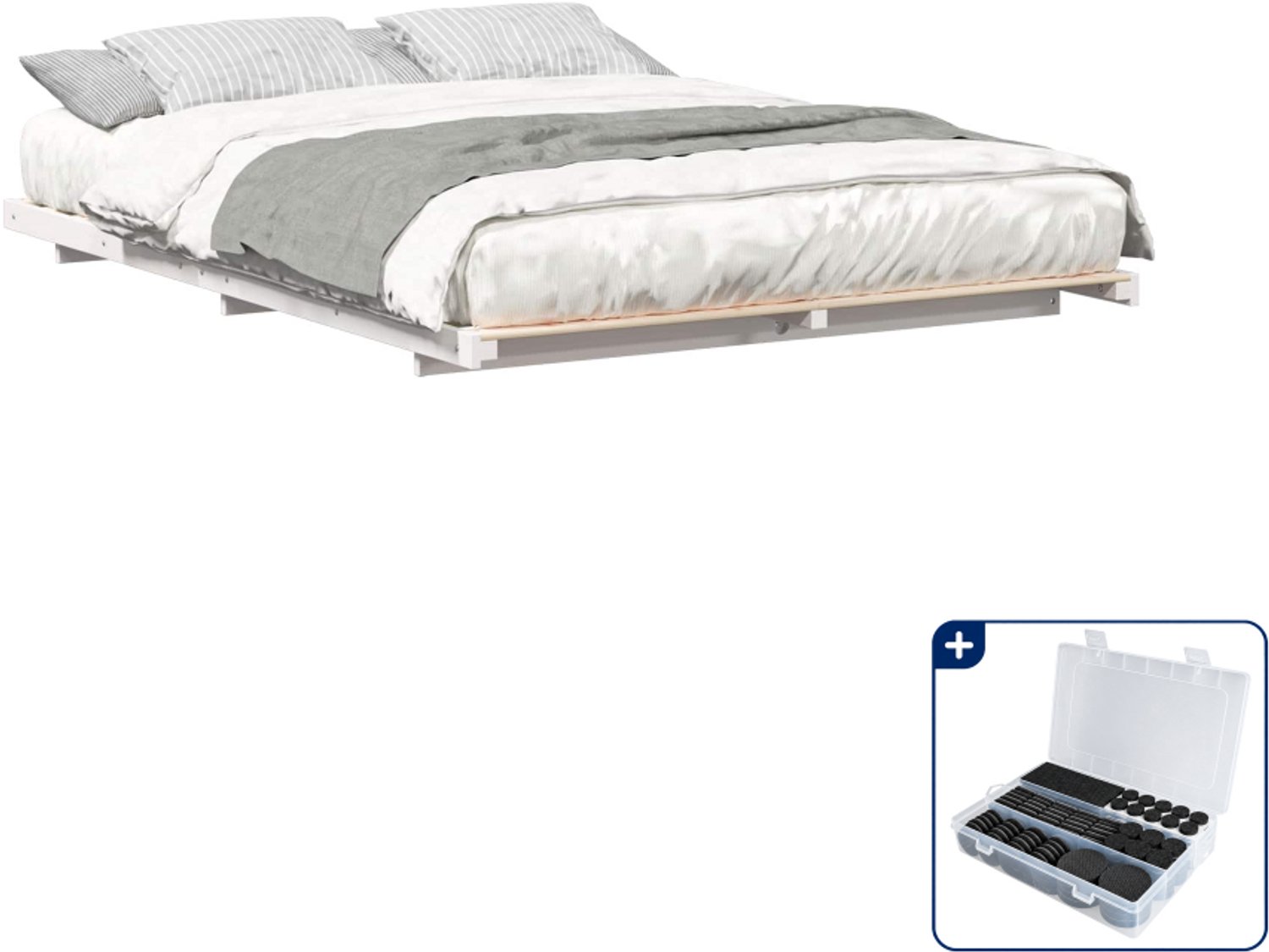 vidaXL Bedframe Queensize - 160 x 200 cm - wit - Inclusief antikrasvilt 177-delig