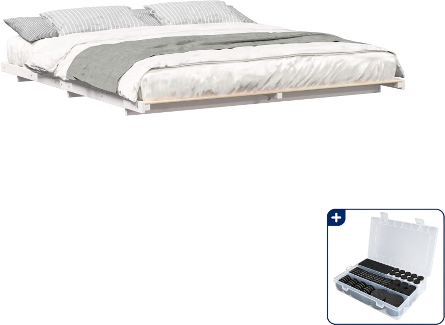 vidaXL bedframe - 200 x 210 cm - massief grenenhout - wit - Inclusief antikrasvilt 177-delig