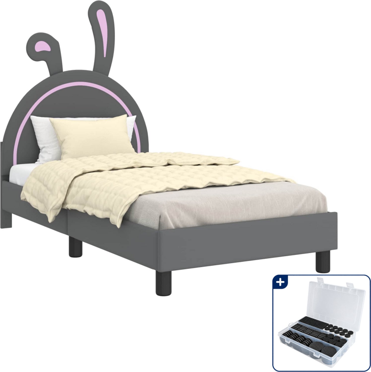 vidaXL kinderbedframe met hoofdbord - 80 x 160 cm - lichtgrijs - Inclusief antikrasvilt 177-delig
