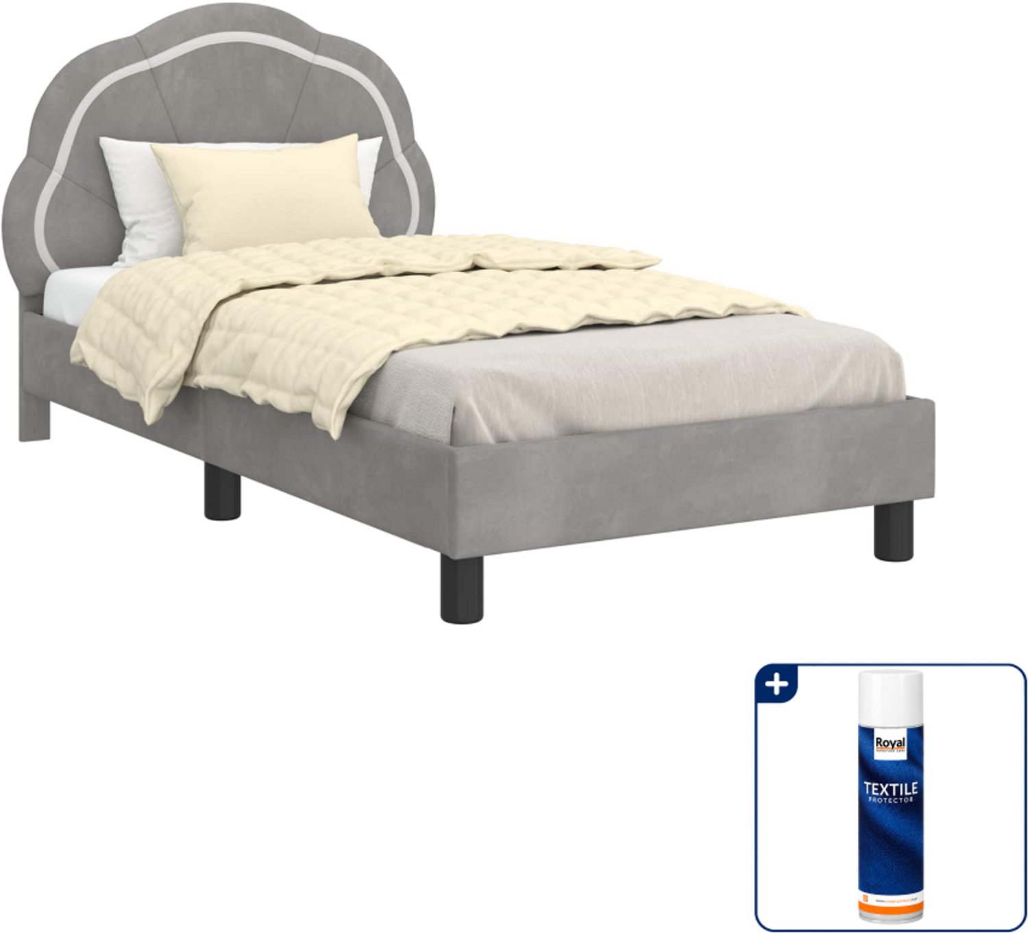 vidaXL kinderbedframe - 80 x 160 cm - bewerkt hout - lichtgrijs - Inclusief textielbeschermer 500 ml