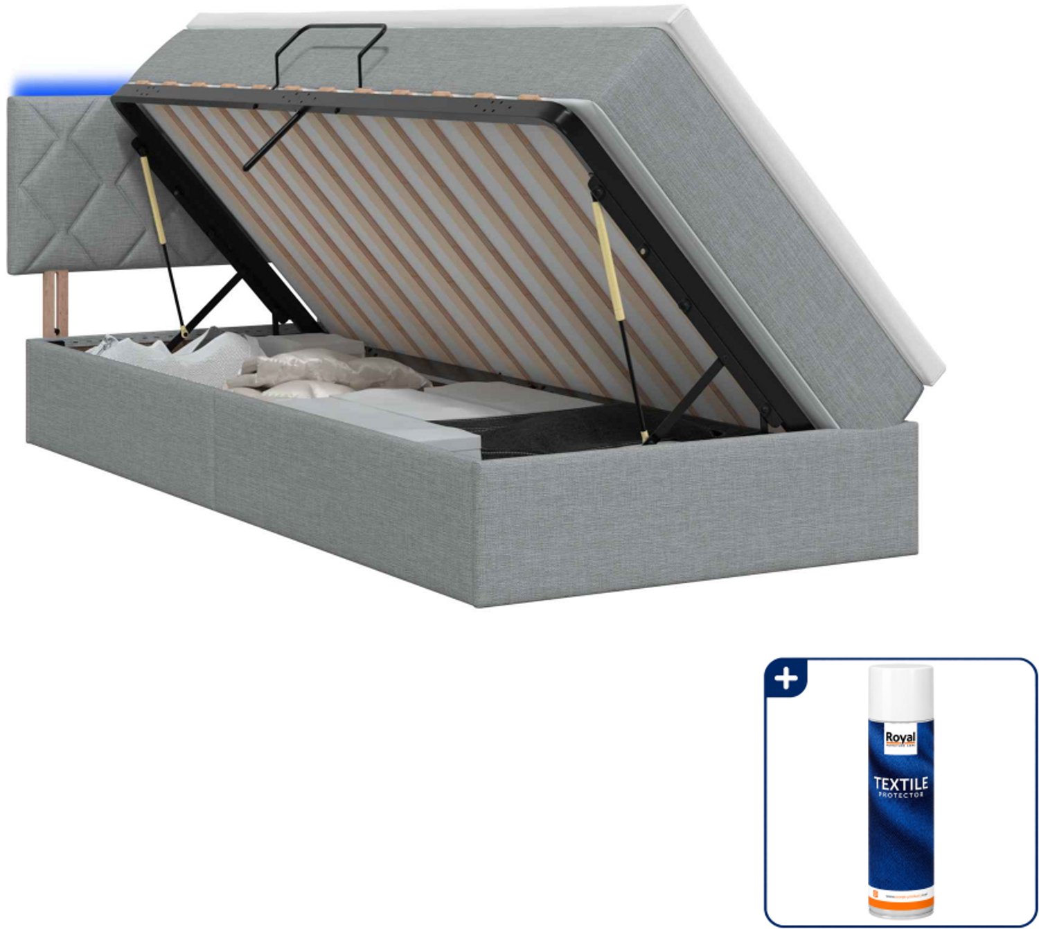 vidaXL led-opslagbed met matras - 100 x 200 cm - lichtgrijs - Inclusief textielbeschermer 500 ml