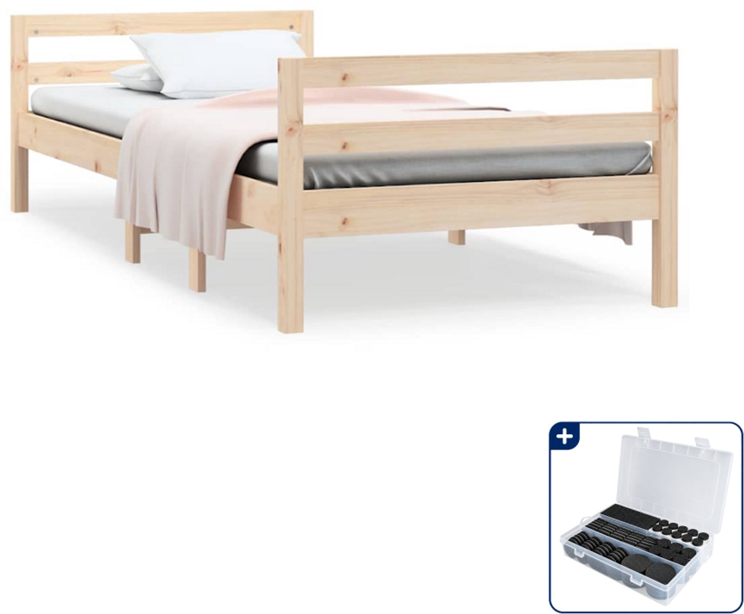 vidaXL bedframe - 90 x 190 cm - massief grenenhout - Inclusief antikrasvilt 177-delig Bruin