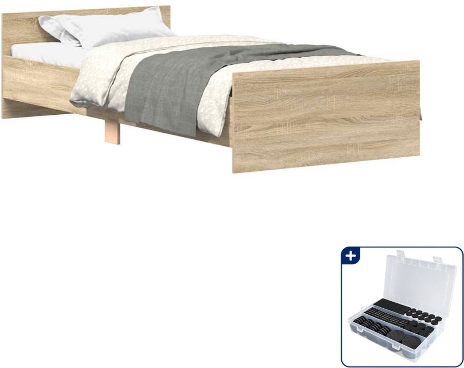 vidaXL bedframe - 100 x 200 cm - sonoma eikenkleur - Inclusief antikrasvilt 177-delig Bruin