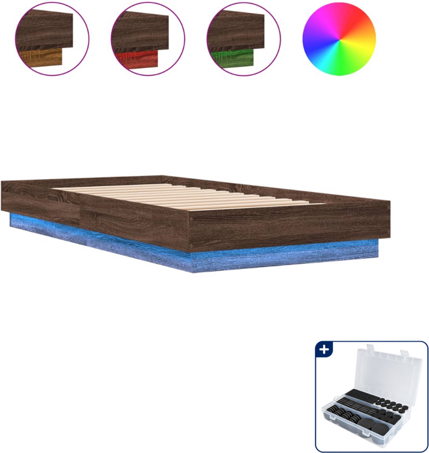 vidaXL bedframe 90 x 190 cm met led - bruineiken - Inclusief antikrasvilt 177-delig