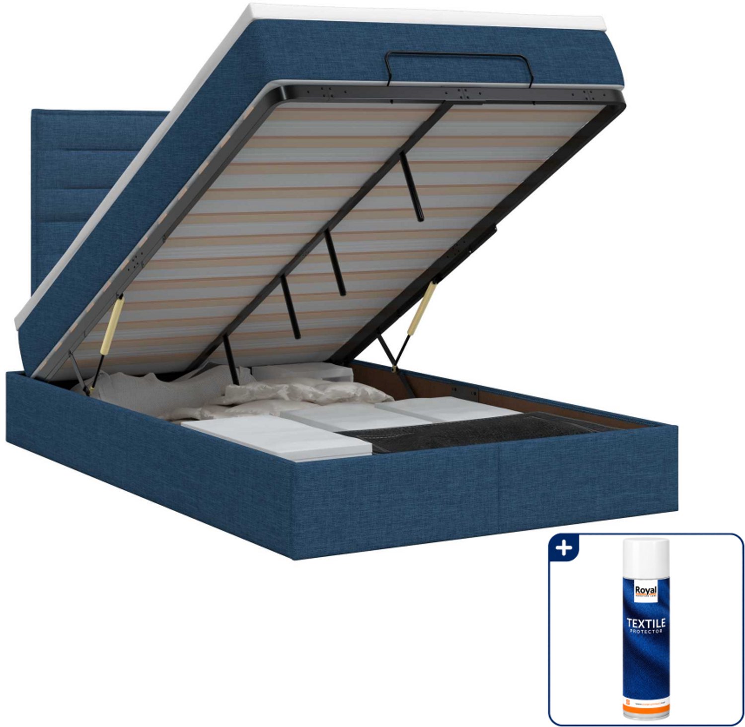 vidaXL ottoman bed met matras - 120 x 200 cm - stof - blauw - Inclusief textielbeschermer 500 ml