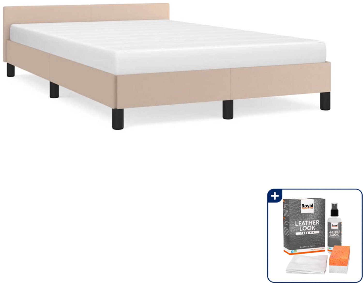 vidaXL Bedframe - 120 x 200 cm - kunstleer - cappuccino - Inclusief onderhoudsset voor kunstleer 150 ml Bruin