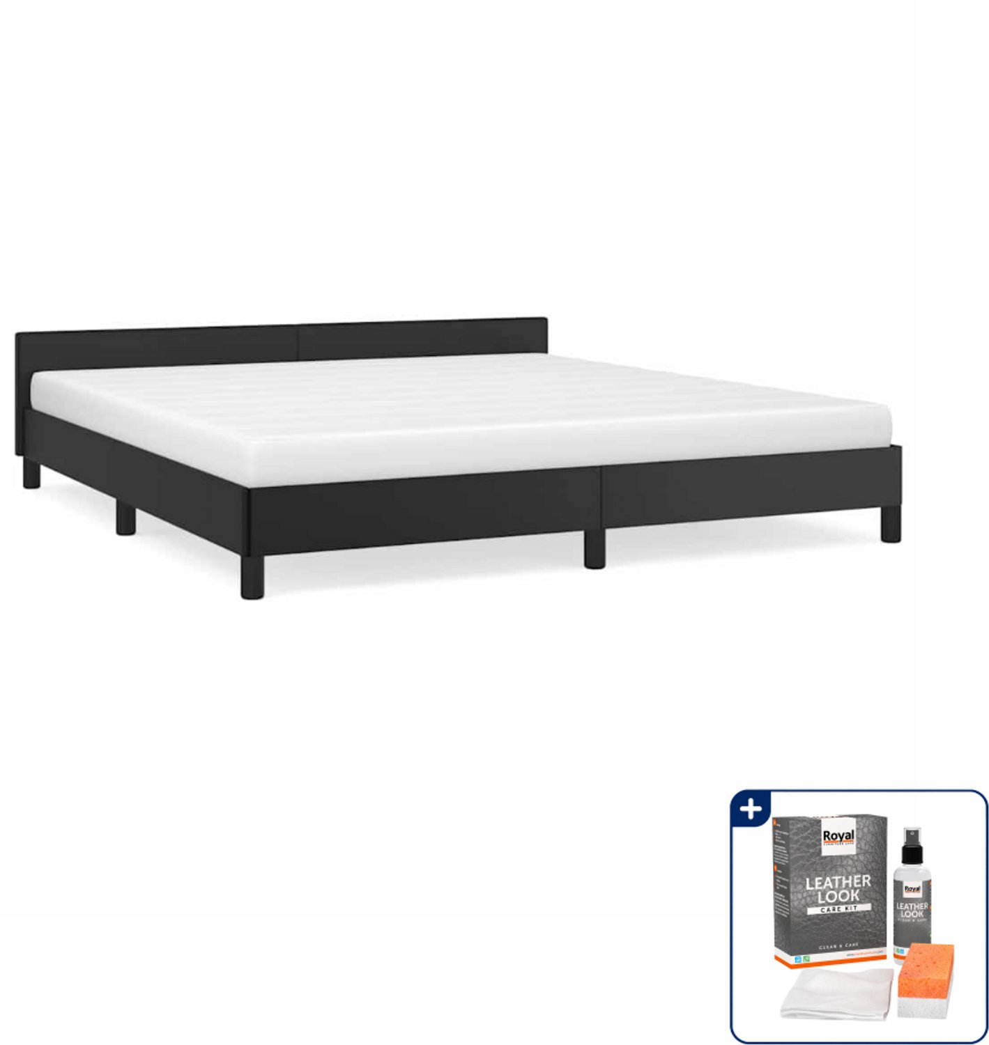 vidaXL bedframe met hoofdeinde - Queensize - 160 x 200 cm - zwart - Inclusief onderhoudsset voor kunstleer 150 ml