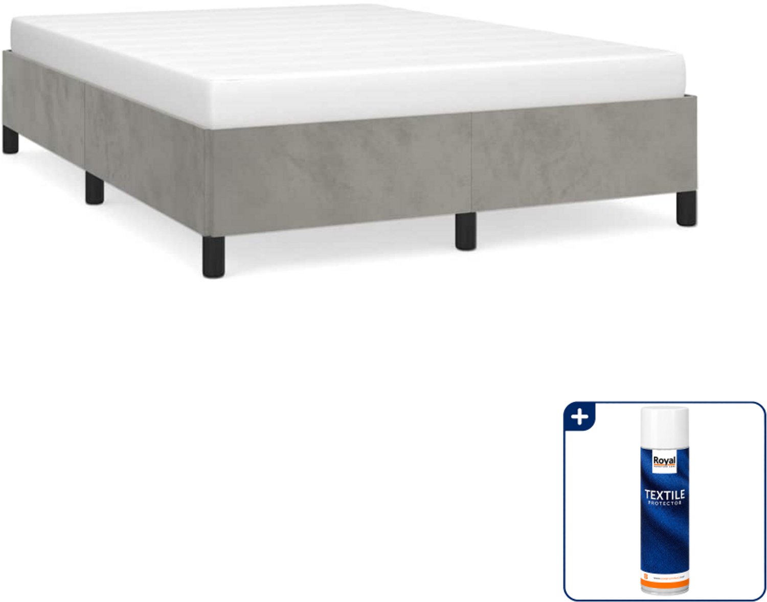 vidaXL Bedframe - 140 x 190 cm - fluweel - lichtgrijs - Inclusief textielbeschermer 500 ml