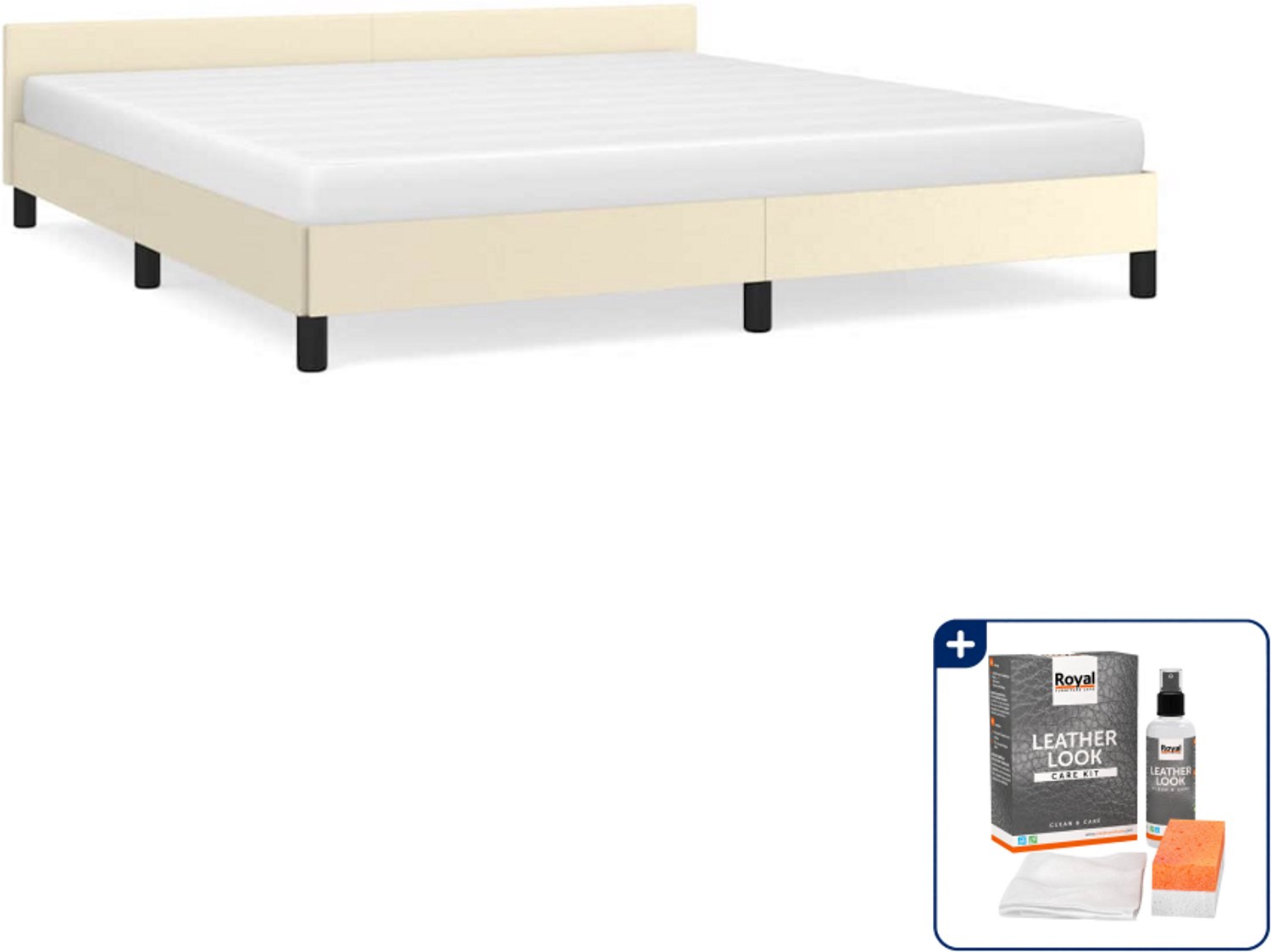 vidaXL bedframe - Queensize - 160 x 200 cm - kunstleer - crème - Inclusief onderhoudsset voor kunstleer 150 ml