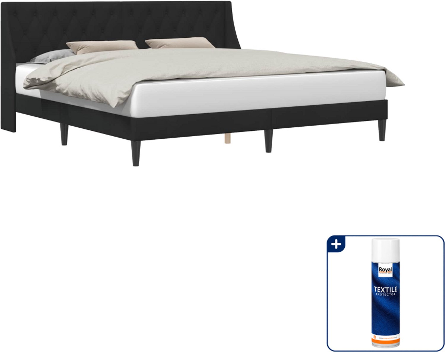 vidaXL Bedframe - Kingsize - 180 x 200 cm - fluweel - zwart - Inclusief textielbeschermer 500 ml