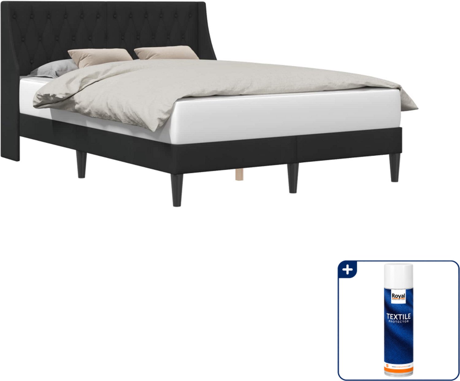 vidaXL bedframe met hoofdeinde - Queensize - 160 x 200 cm - zwart - Inclusief textielbeschermer 500 ml
