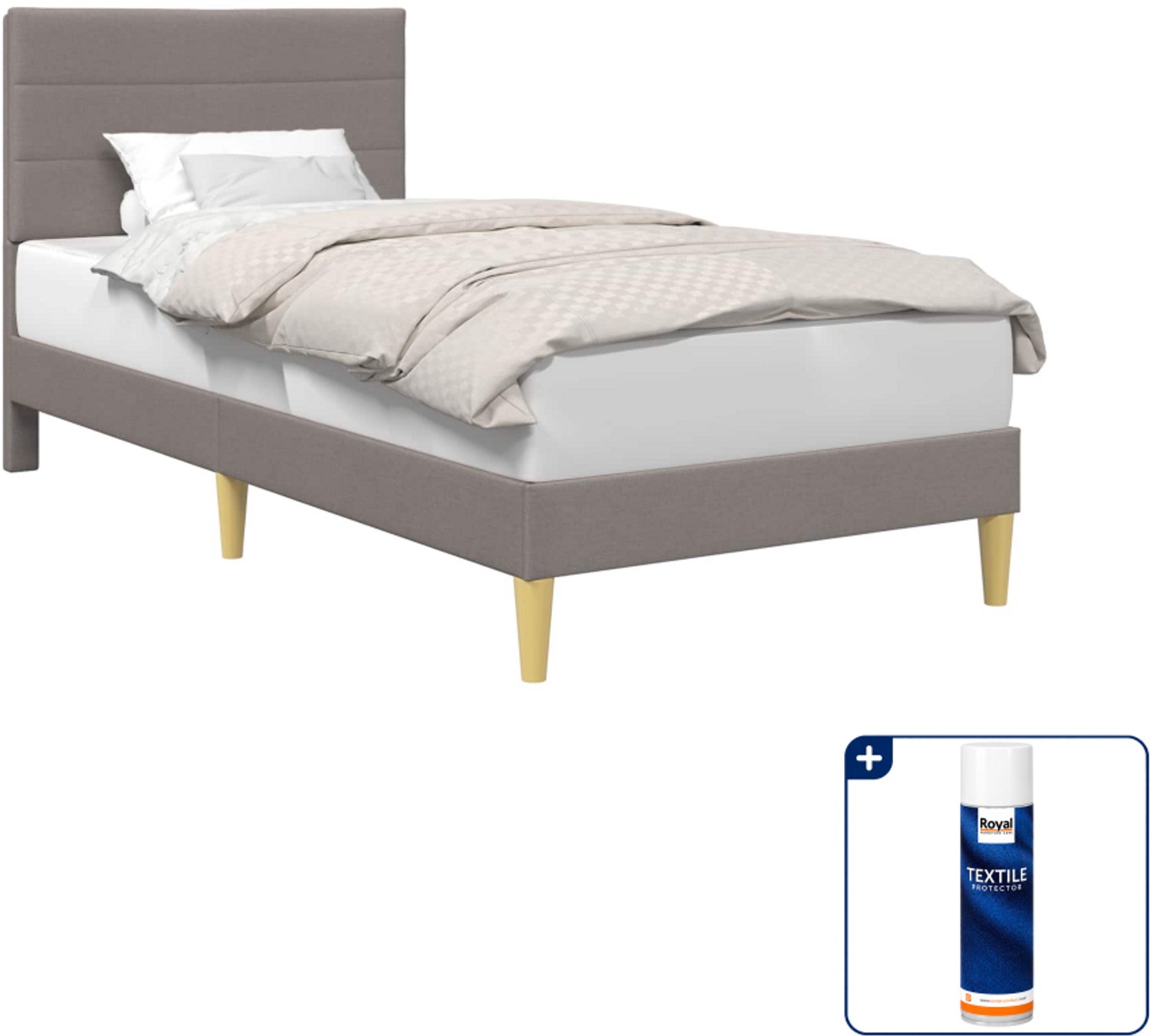vidaXL bedframe met hoofdeinde - 100 x 200 cm - stof - taupe - Inclusief textielbeschermer 500 ml