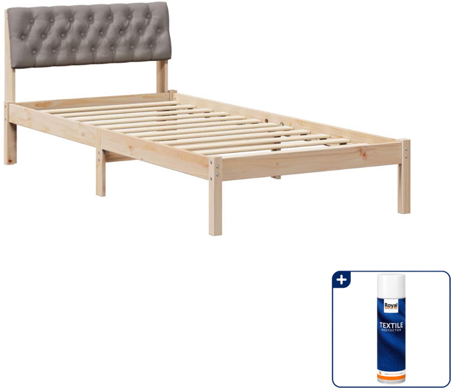 vidaXL bedframe - 90 x 200 cm - massief grenenhout - bruin en taupe - Inclusief textielbeschermer 500 ml