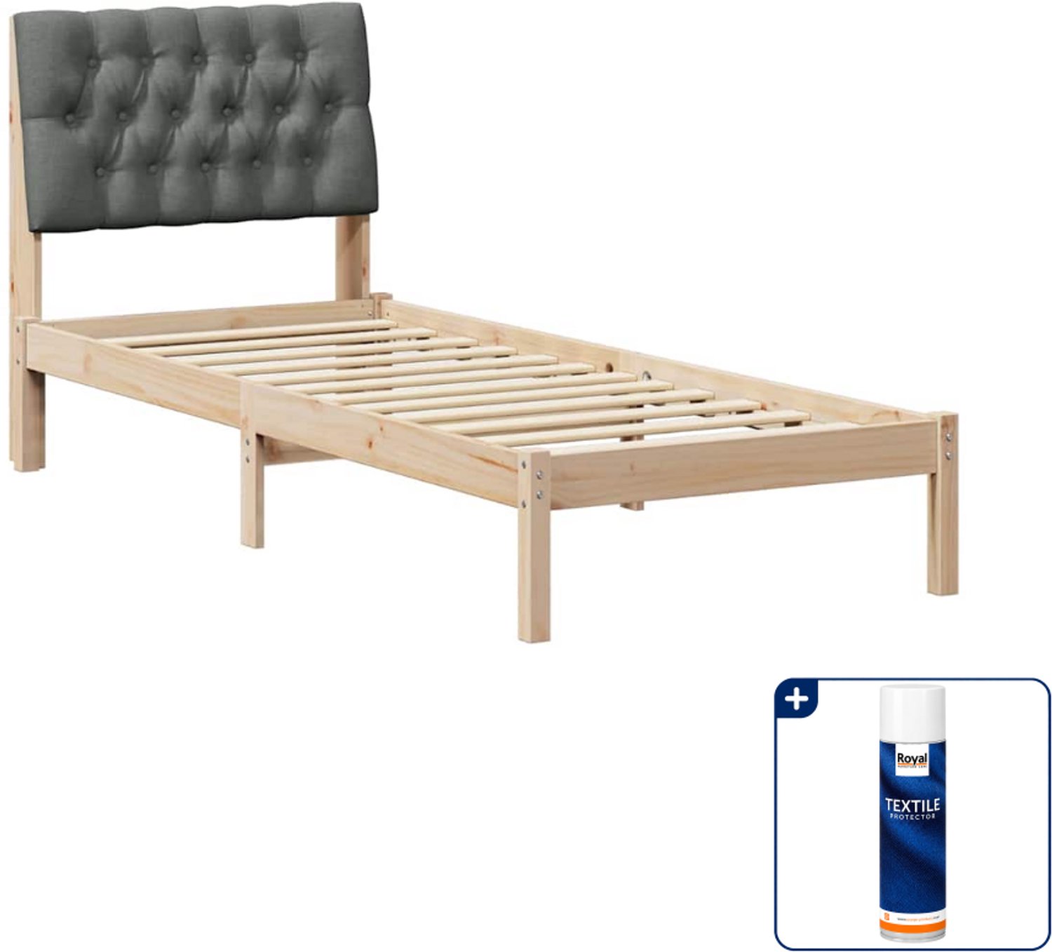 vidaXL bedframe - 75 x 190 cm - massief grenenhout - bruin - Inclusief textielbeschermer 500 ml
