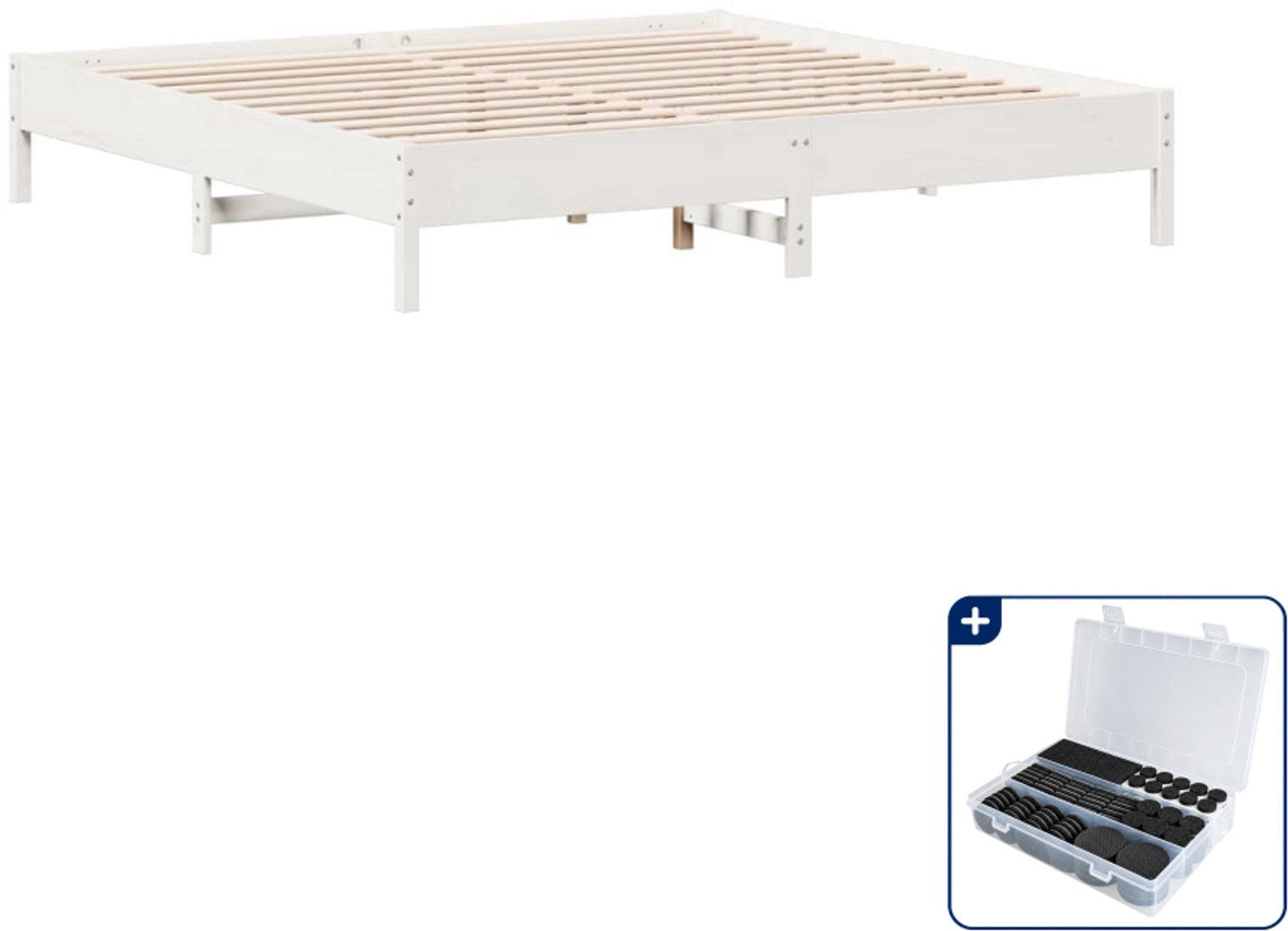 vidaXL Bedframe - Kingsize - 180 x 200 cm - massief grenenhout - wit - Inclusief antikrasvilt 177-delig