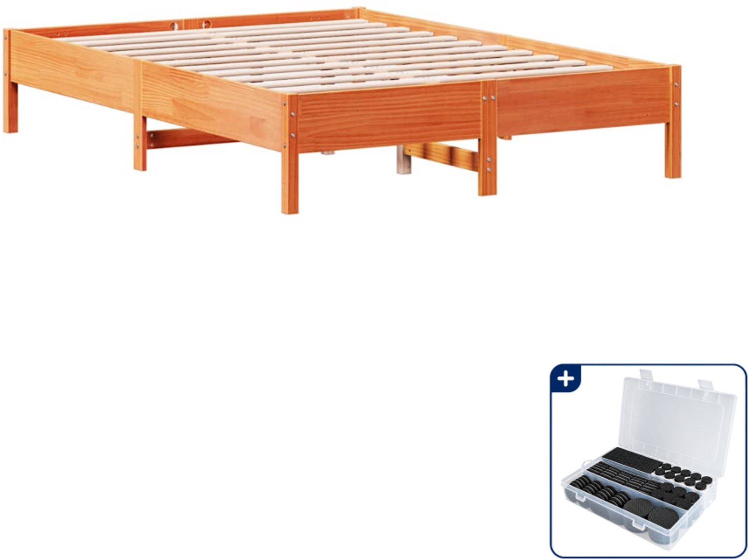 vidaXL queensize bedframe 160 x 200 cm - massief grenenhout - wasbruin - Inclusief antikrasvilt 177-delig