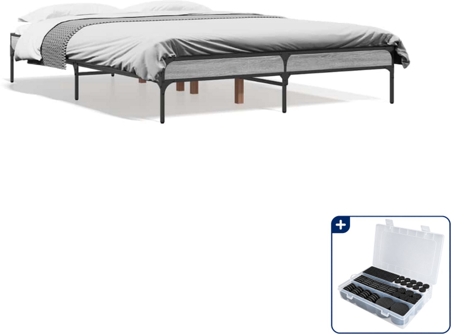 vidaXL bedframe - 120 x 190 cm - bewerkt hout - grijs sonoma eiken - Inclusief antikrasvilt 177-delig