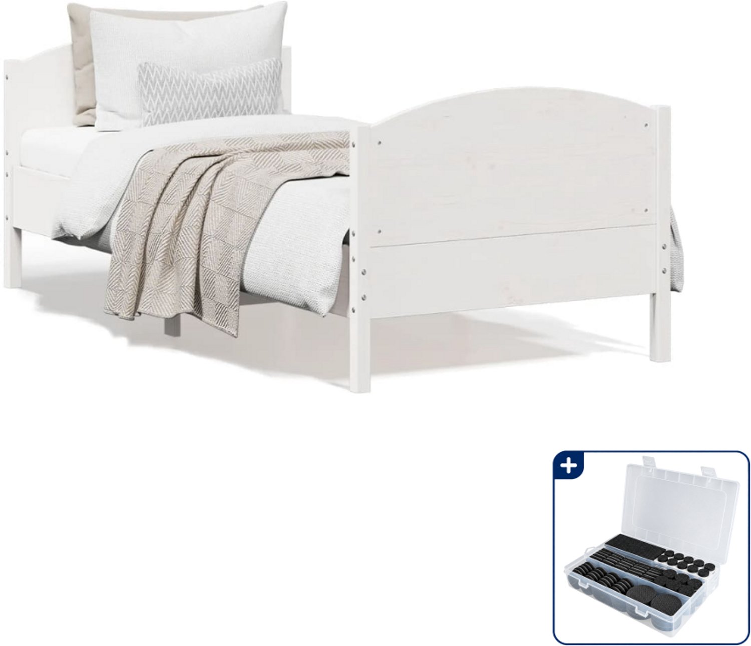 vidaXL Bedframe - 90 x 200 cm - massief grenenhout - wit - Inclusief antikrasvilt 177-delig