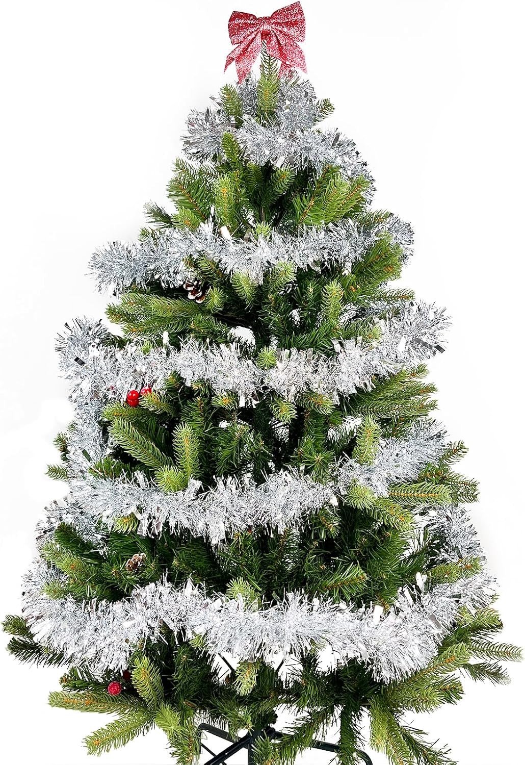Shiny Lametta Slinger voor Kerst, 10 m Fluffy Decoratie voor Bomen en Trappen, Binnen en Buiten Gebruik, Feestelijke Versiering in Zilver – foto 4