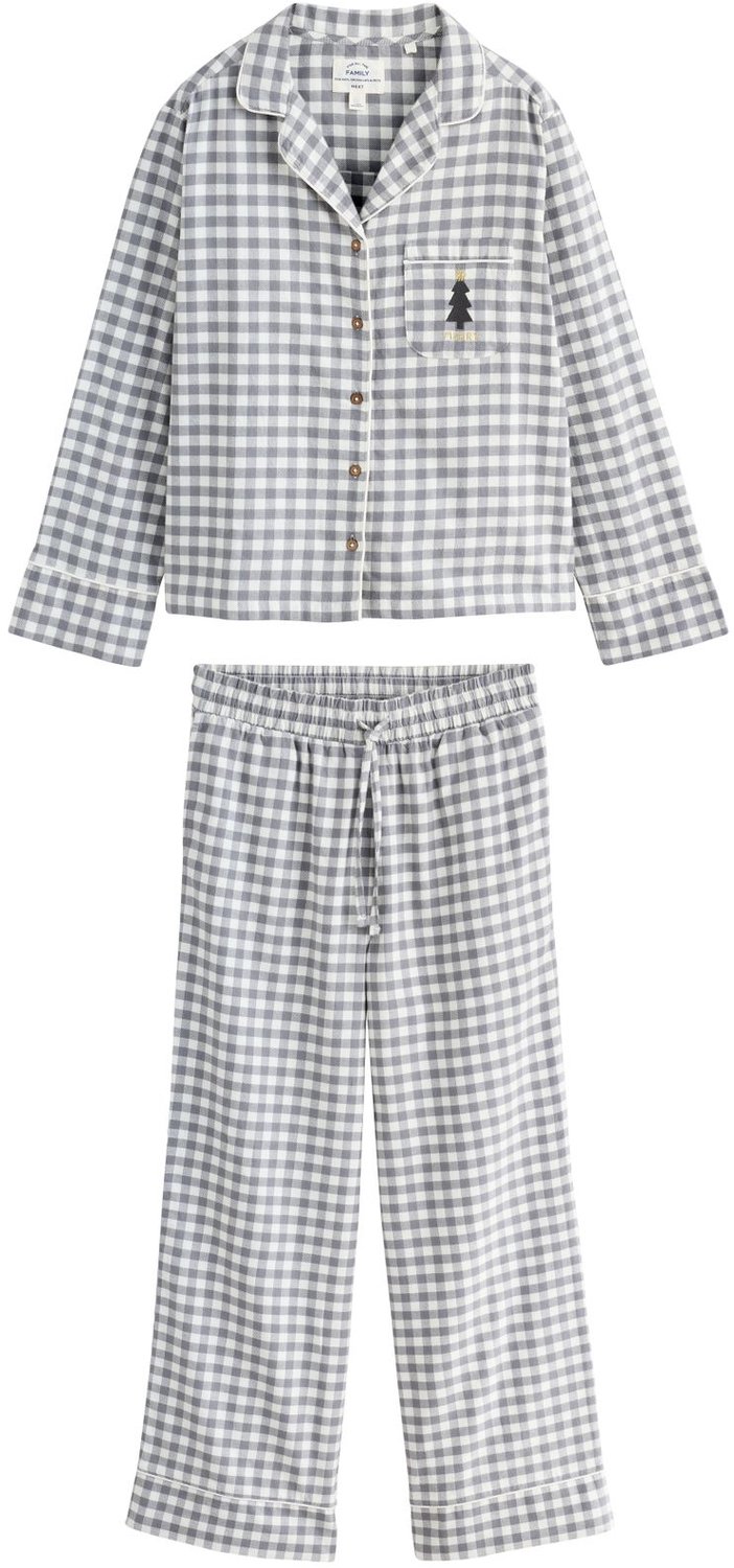 Next Dames - Flanellen kerstpyjama’s met knoopsluiting voor het hele gezin - Grijs Monochrome Gingham