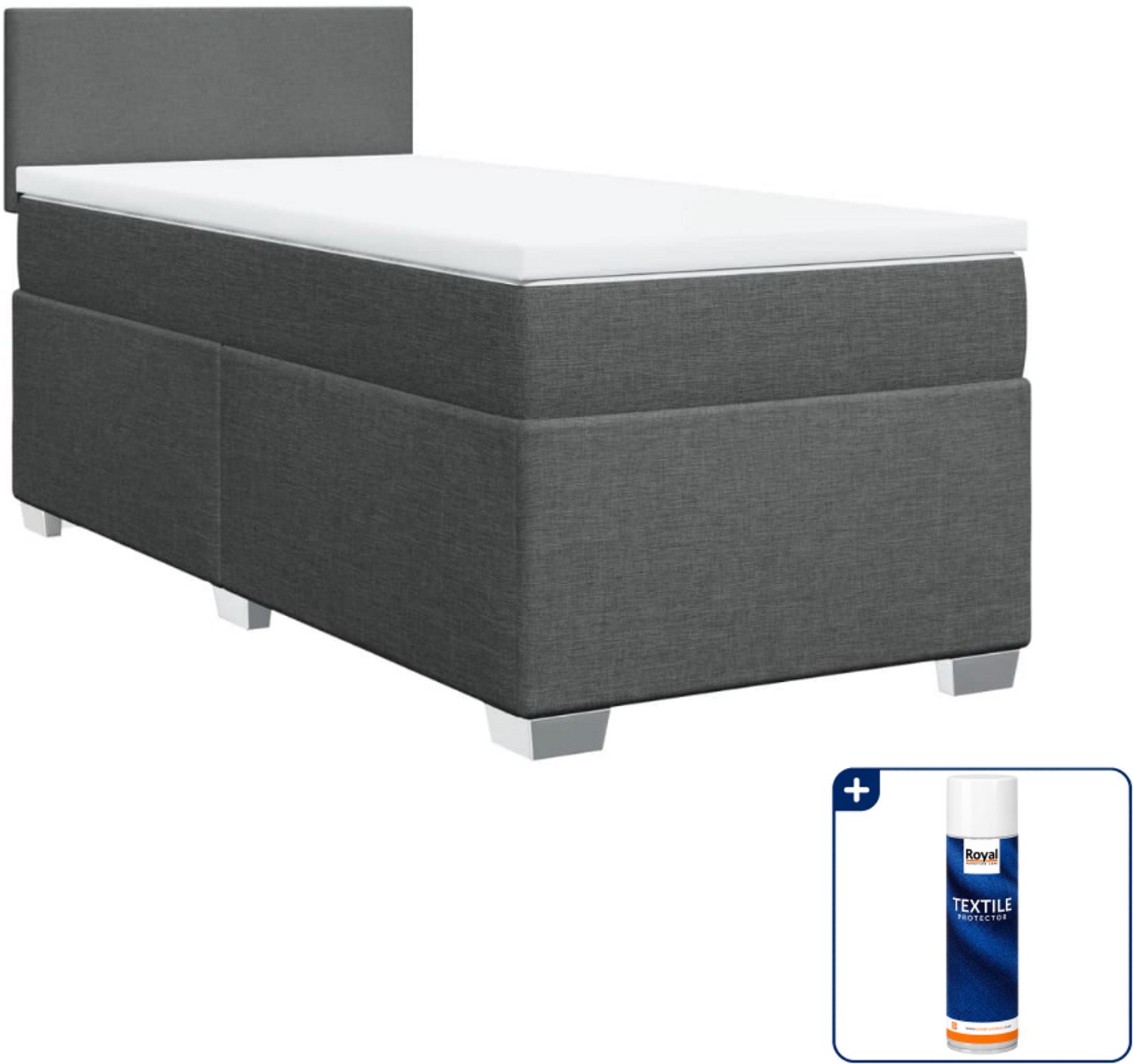 vidaXL boxspring met matras - 80 x 200 cm - stof - donkergrijs - Inclusief textielbeschermer 500 ml