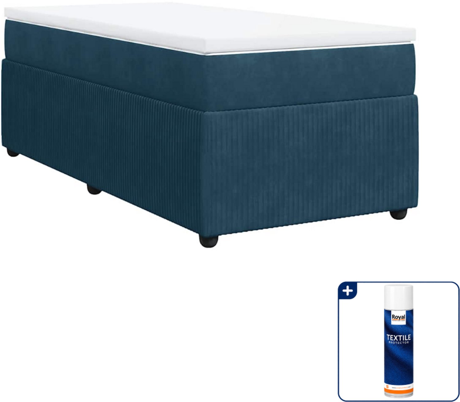 vidaXL boxspring met matras 90 x 190 cm - fluweel - donkerblauw - Inclusief textielbeschermer 500 ml