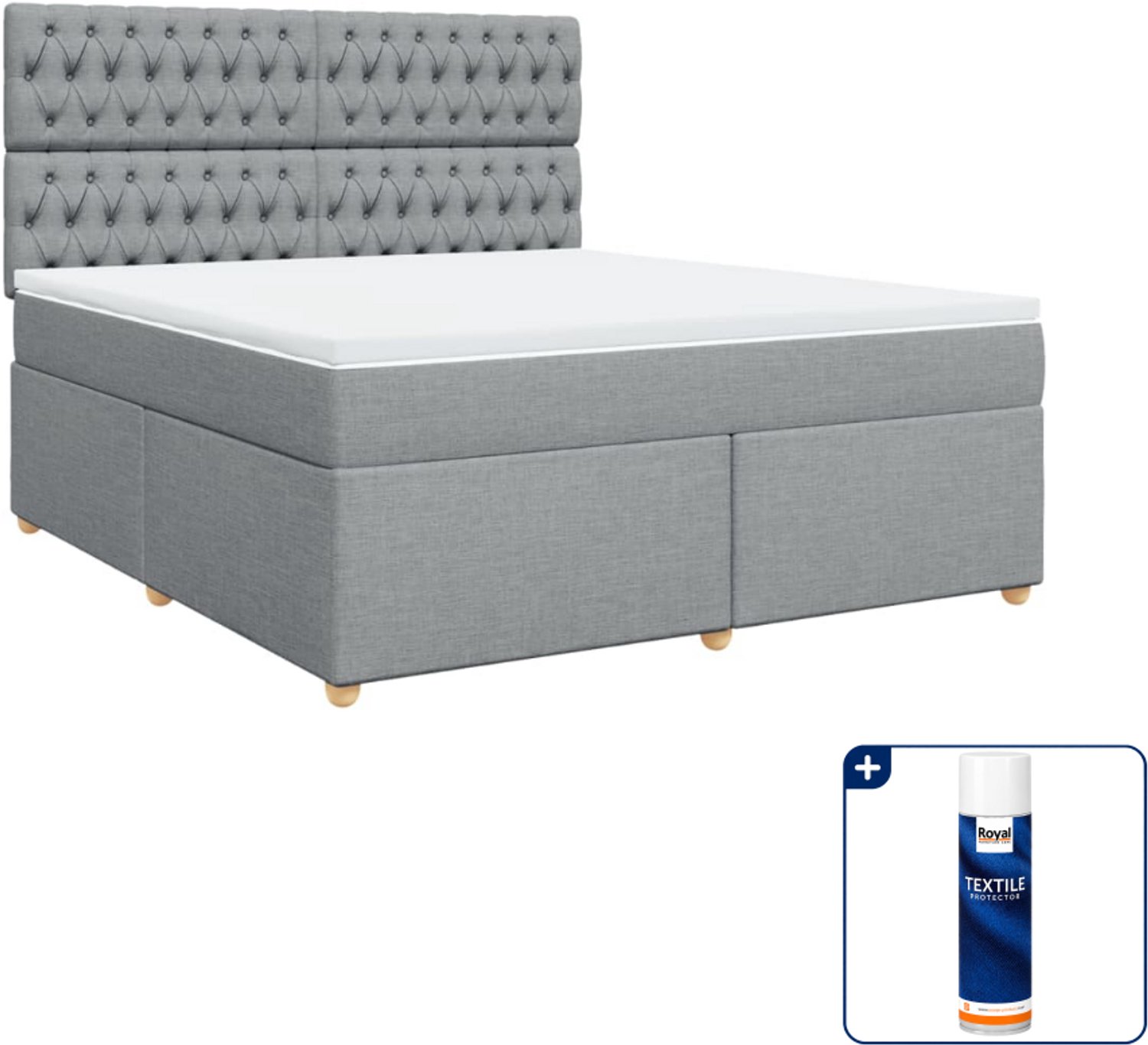 vidaXL Kingsize boxspring met matras - 180 x 200 cm - lichtgrijs - Inclusief textielbeschermer 500 ml