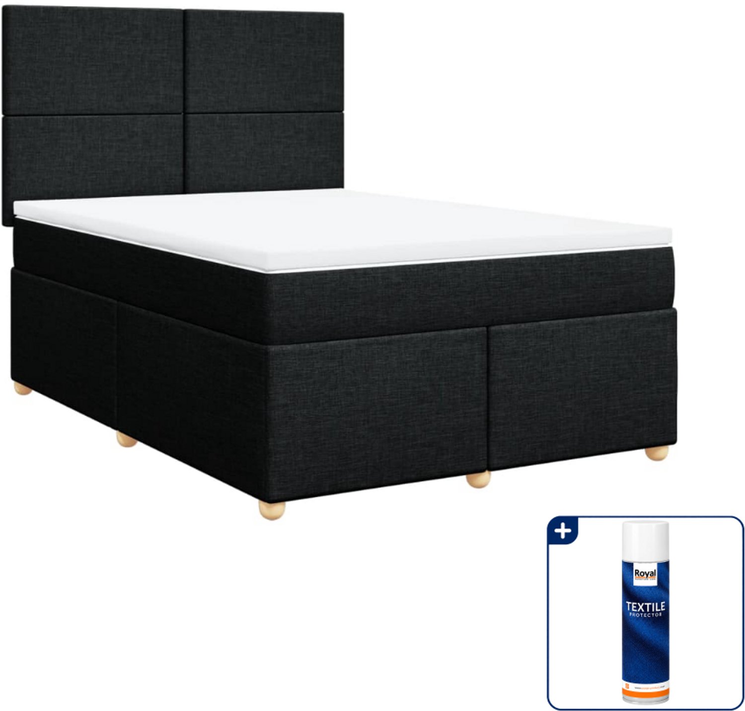 vidaXL boxspring met matras - Queensize - 160 x 200 cm - zwart - Inclusief textielbeschermer 500 ml