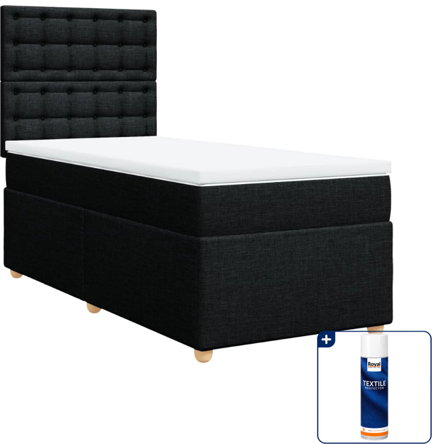 vidaXL boxspring - 90 x 190 cm - stof - zwart - Inclusief textielbeschermer 500 ml