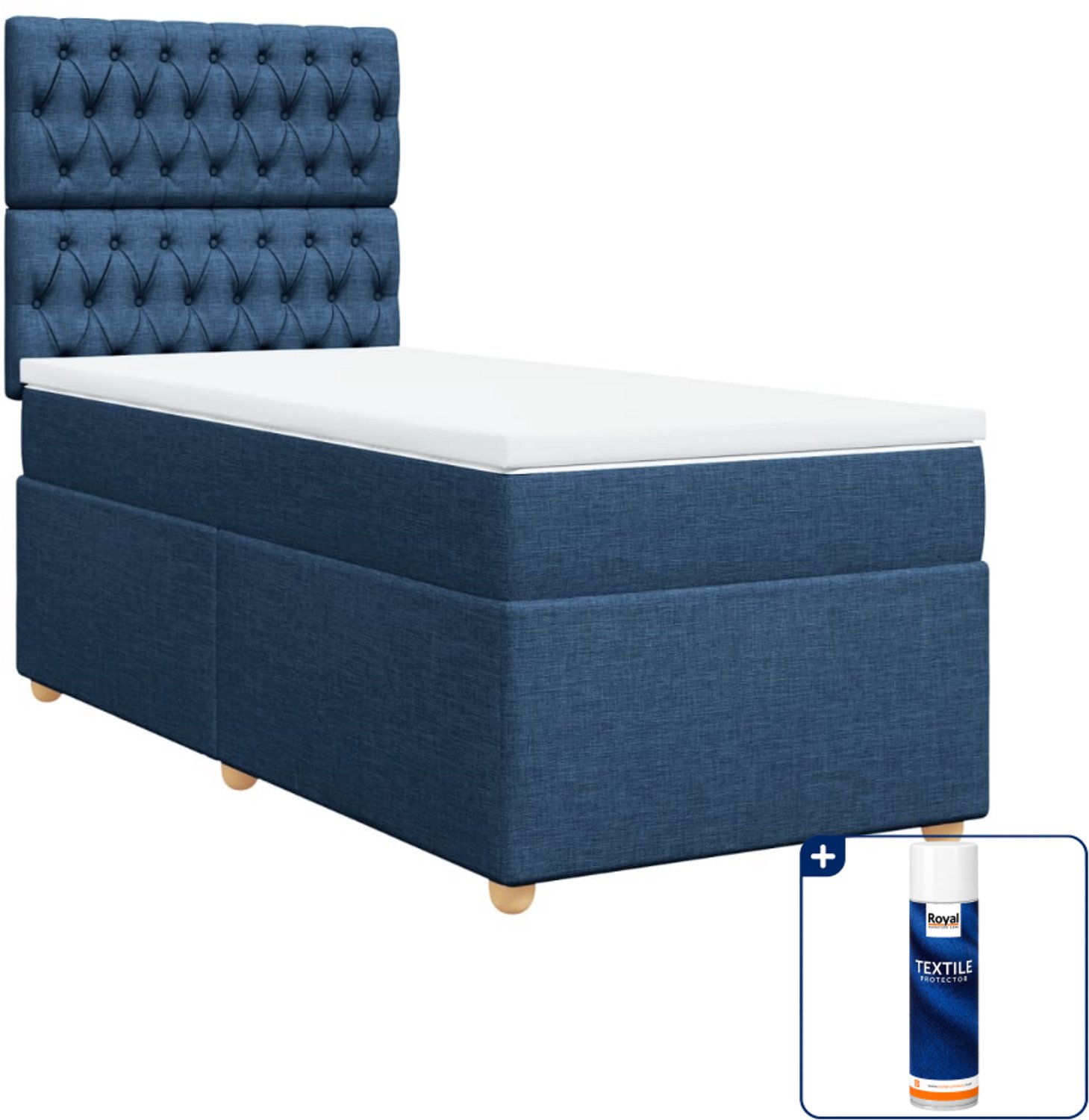 vidaXL boxspring met matras 100 x 200 cm - blauw - Inclusief textielbeschermer 500 ml