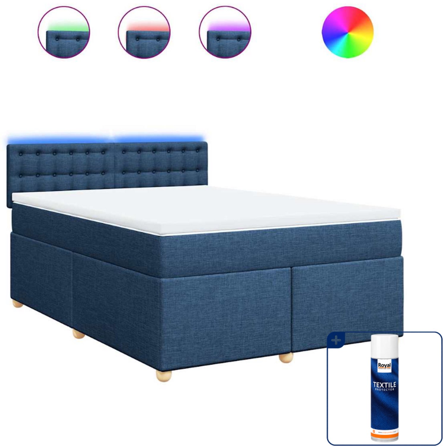 vidaXL boxspring met matras 140 x 190 cm - stof - blauw - Inclusief textielbeschermer 500 ml