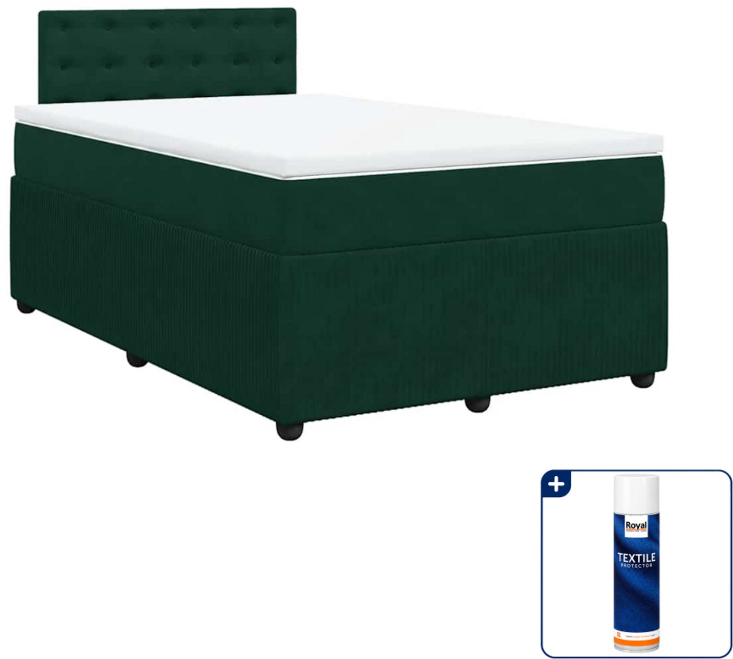 vidaXL boxspring met matras 120 x 190 cm - fluweel - donkergroen - Inclusief textielbeschermer 500 ml
