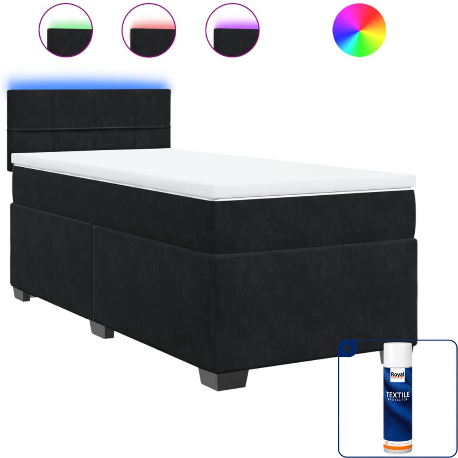 vidaXL boxspring met matras 80x200 cm - fluweel - zwart - Inclusief textielbeschermer 500 ml