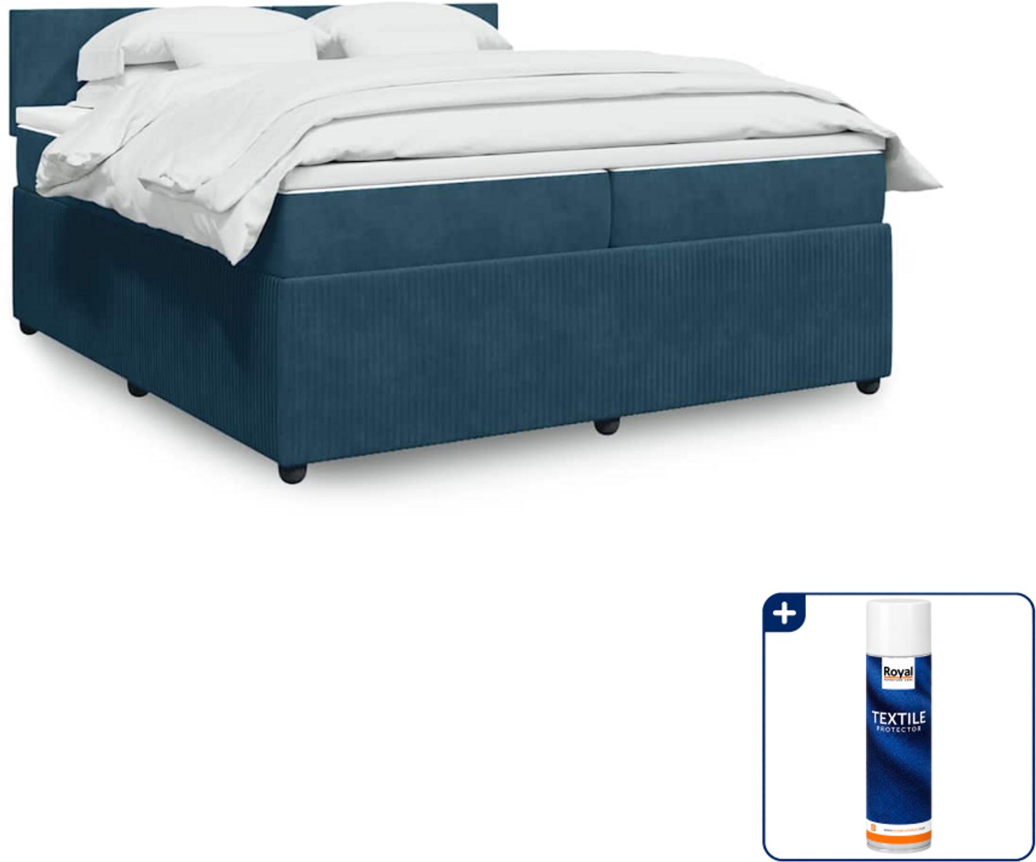 vidaXL boxspring met matras - Super kingsize - 200 x 200 cm - blauw - Inclusief textielbeschermer 500 ml