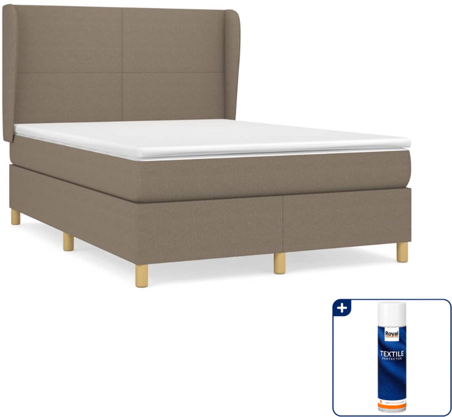 vidaXL boxspring met matras 140 x 190 cm - taupe - Inclusief textielbeschermer 500 ml