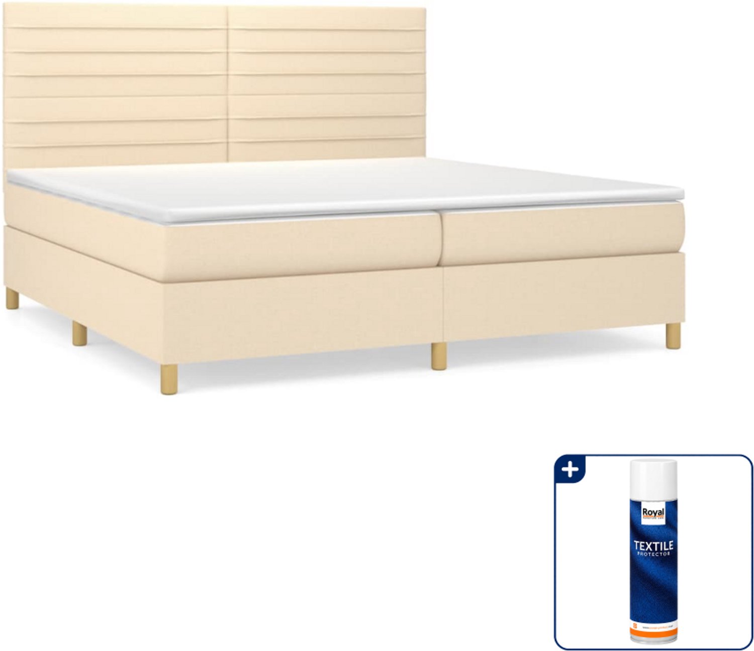 vidaXL boxspring met matras - 200 x 200 cm - stof - crèmekleurig - Inclusief textielbeschermer 500 ml