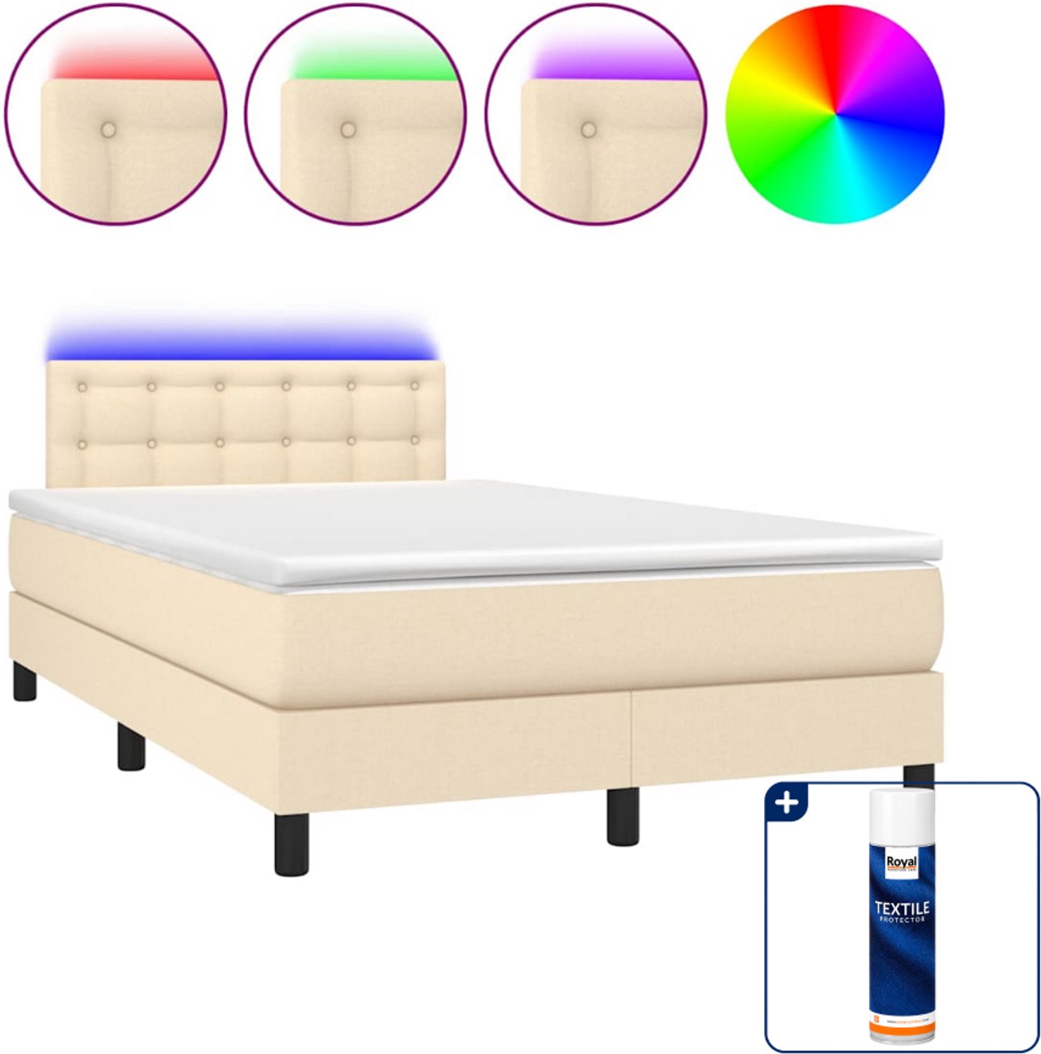 vidaXL boxspring met matras en led - 120 x 200 cm - crème - Inclusief textielbeschermer 500 ml